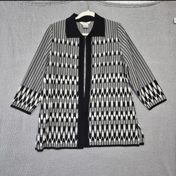 Exclusively Misook Women's Black White Diamond Open Cardigan Blazer Jacket Large - Picture 1 of 6